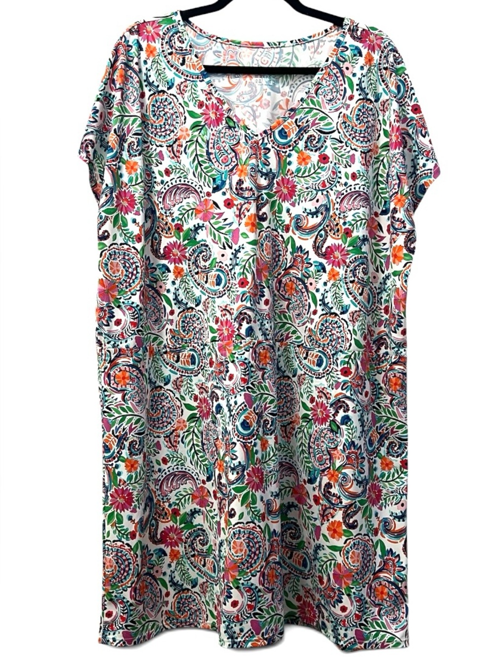 Vibrant Floral Paisley Short-Sleeve Swim Coverup - Multicolor